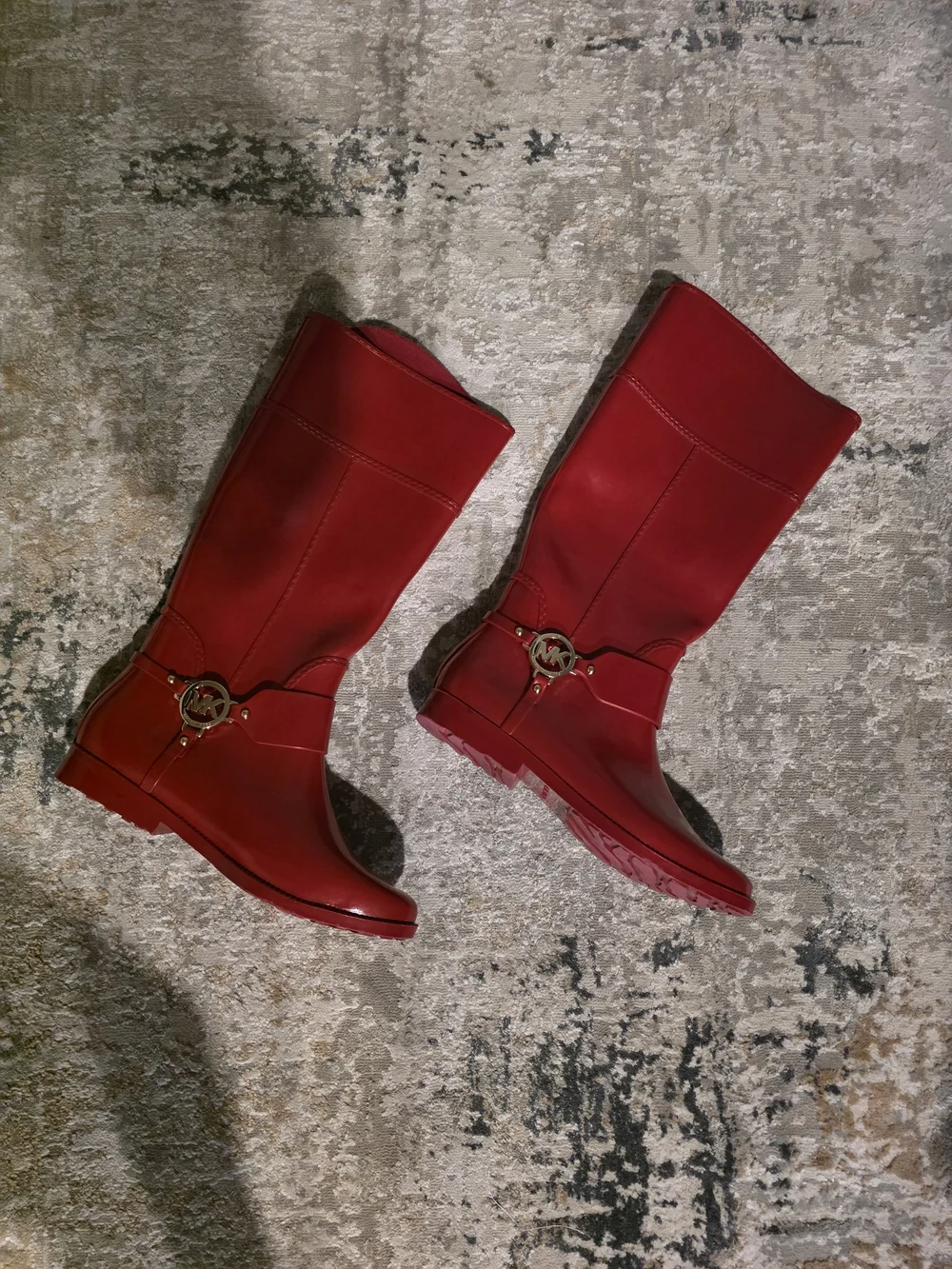 Red Rubber Rain Boots with Michael Kors Logo Accent - Women